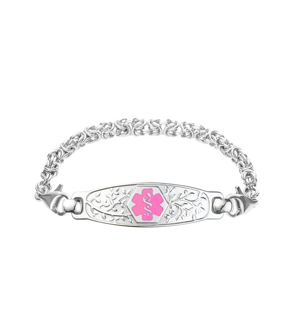 Divoti Custom Engraved Beautiful Olive Medical Alert Bracelet -Handmade Byzantine -Pink - CT12CHI8QUP