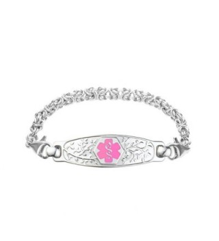 Divoti Custom Engraved Beautiful Olive Medical Alert Bracelet -Handmade Byzantine -Pink - CT12CHI8QUP