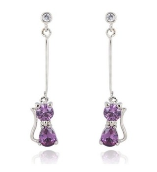 Yazilind Charming 18k Gold Plated Round Clear Cut Cubic Zirconia Elegant Cat Long Dangle Drop Earrings - purple - C111MK3R9NN