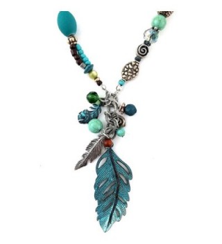 Western Peak Western Feather Charms Pendant Necklace with Earrings - C8120S2U425