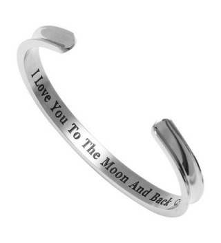 Liuanan Stainless Steel Bracelet "I Love You to the Moon and Back" Cuff Bangle for Mother's Day Gift - Silver - CB17WWMWM43
