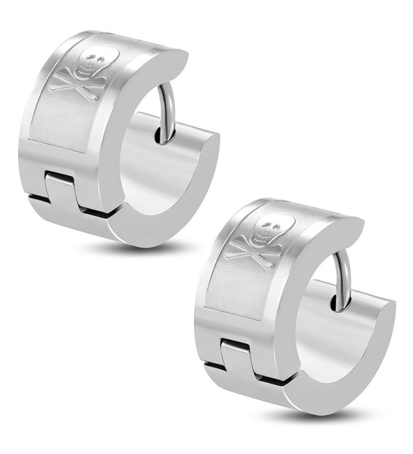 BSJ Stainless Steel Pirate Skull Crossbones Small Hoop Huggie Pierced Earrings - C3116XVEYSL