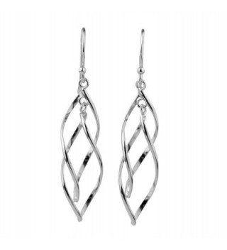 Sterling Silver Double Twist Elongated Leaf Drop Dangle Earrings - CM12KJNZRY3