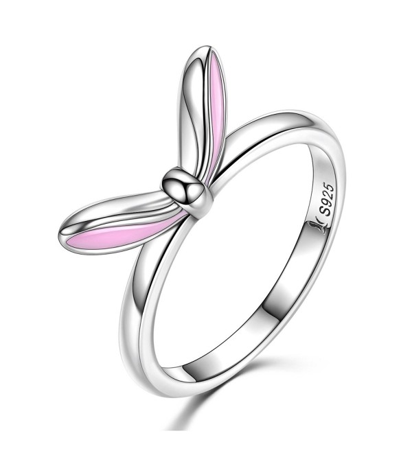 Bamoer Sterling Silver Lucky Enamel Luck Rabbit Bunny Ears Stackable Ring Size 6-8 - C9184QA672M