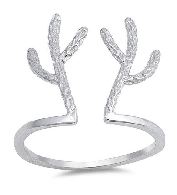 Reindeer Antlers Christmas Ring .925 Sterling Silver Cactus Open Band Sizes 4-10 - CC12O7ADIEN
