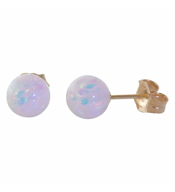 Trustmark 14k Yellow Gold 6mm Fiery White Created Opal Ball Stud Post Earrings- Lorraine - CU11GP7A0W1