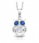 Dancing 925 Sterling Silver White and Blue CZ Owl Pendant With 18 Inch Chain - CX18366SC9U