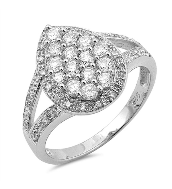 Teardrop Cluster White CZ Halo Ring New .925 Sterling Silver Band Sizes 5-10 - CH12JBXIDON