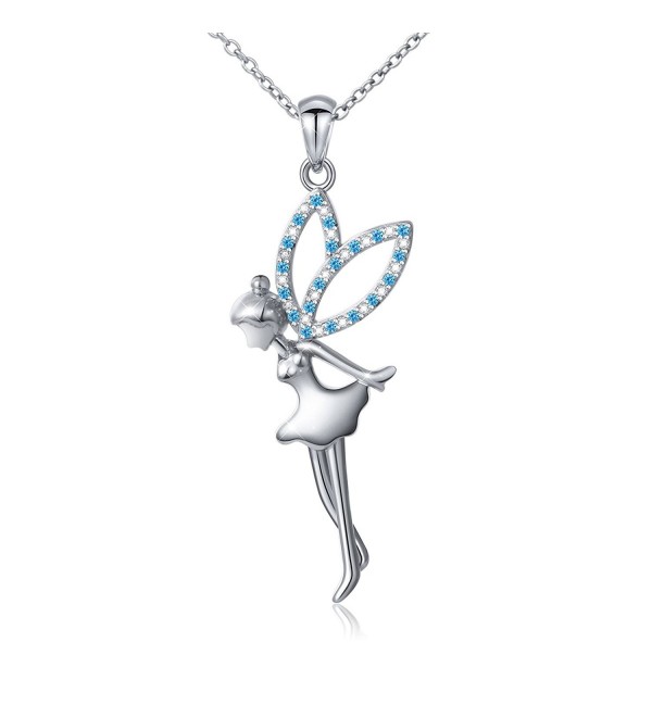 S925 Sterling Silver Fairy with Angel Wings Jewelry Pendant Necklace for Princess Girls Women - CI182WAYY79