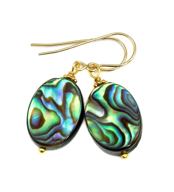14k Gold Filled Mother of Pearl Abalone Shell Earrings Oval Peacock Blue Double Sided Simple MOP - C611YVYEB6R