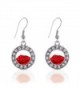 Red Rose Circle Charm Earrings French Hook Clear Crystal Rhinestones - CM124BUHXNX