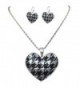 Houndstooth Heart Silver Tone Necklace & Dangle Earrings Set Alabama Crimson Tide - C812J4ZPM97