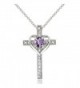 Sterling Silver Gem Cross Heart Pendant Necklace for Girls- Teens or Women - Amethyst - Silver - CM12EL1W7AP