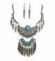 Simulated Turquoise Silver Tone Western Southwestern Look Necklace & Dangle Earring Set - C212M1JD49D