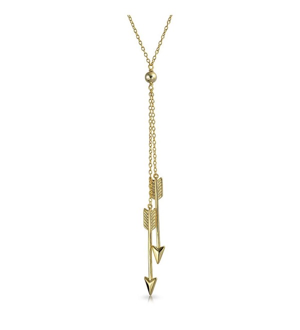 Bling Jewelry Double Arrow Pendant Gold Plated Lariat Necklace 16 Inches - CU129SB5Q6V