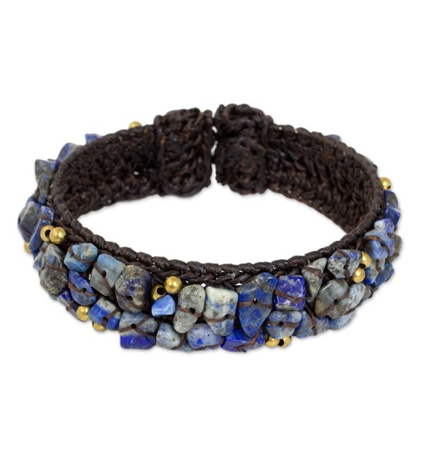 NOVICA Lapis Lazuli Woven Cuff Bracelet- 6.5"- 'Ocean Day' - CU127TK7YSL