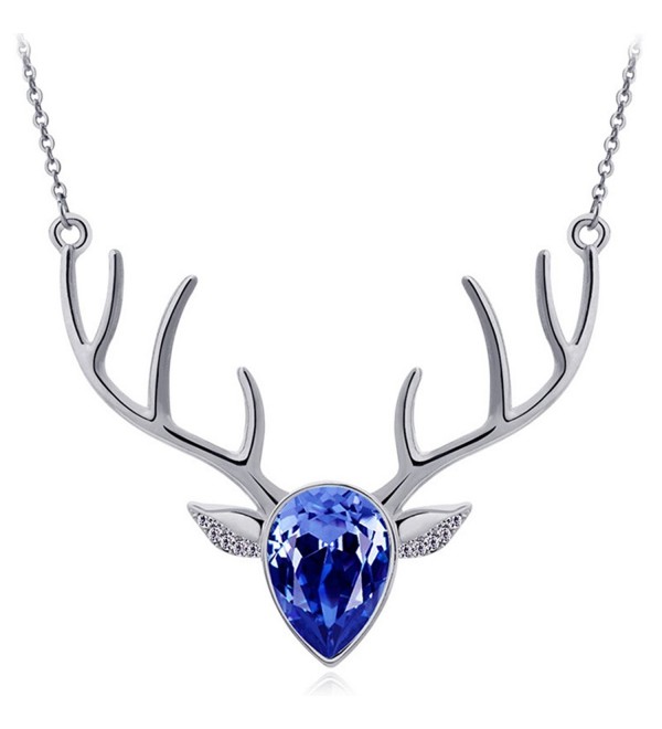 BestWare Women's Fashion Jewelry Crystal Deer Pendant Elk Pendant Necklace Cute Animal Necklace - Blue - CN182ZE9GCX