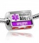 Bead with Hearts Medical Alert Purple Epilepsy - Charm Fit All European Bracele - CU11EF15I63