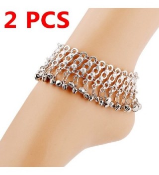 YallFF 2 PC Women Vintage Bohemian Belly Dance Silver Jingling Bells Ankles Bracelets Barefoot Sandals - CB17YQ06KK0