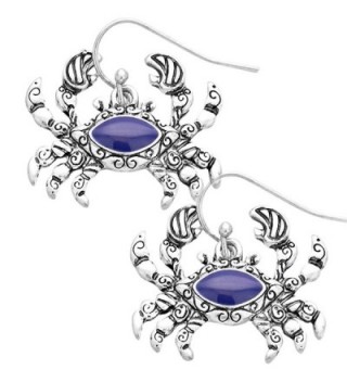 Liavy's Antique Crab Fashionable Earrings - Blue Enamel - Vine Filigree - Fish Hook - Unique Gift and Souvenir - CB12G4B88FT