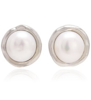  Birth Of Pearl  Colored Pearl and Handmade Clam Holder With Silver Rhodium Plated Earrings - WHITE - CA186S92G23