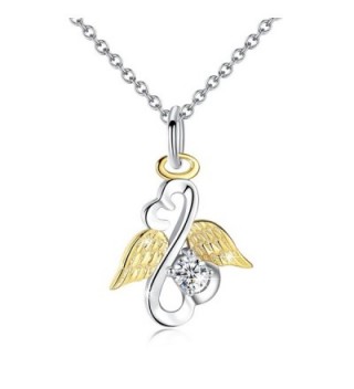 Gold Plated Wings Angel Necklace with Crystal Open Your Heart Sterling Silver Women Jewelry - CD188T379I4