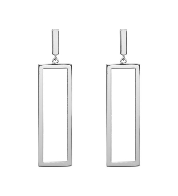 LILIE&WHITE Women Oblong Metal Geometric Rectangle shape Drop Dangle Earrings For Women - Imitation Rhodium - C117YIAD5DX