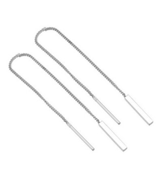 HooAMI Stainless Steel Bar Tassel Threader Pull Through Chain Dangle Drop Earrings - Silver - C8186G58565