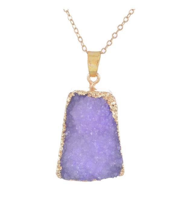 MJARTORIA Gold Color Purple Bezel Raw Stone Healing Power Pendant Druzy Necklace - CG126LC13EJ