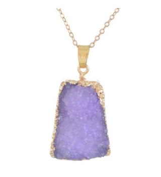 MJARTORIA Gold Color Purple Bezel Raw Stone Healing Power Pendant Druzy Necklace - CG126LC13EJ