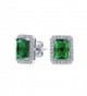 Bling Jewelry Simulated Emerald May Birthstone CZ Rectangle Stud earrings 925 Sterling Silver 9mm - CF11BH5F5TP