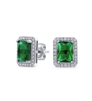 Bling Jewelry Simulated Emerald May Birthstone CZ Rectangle Stud earrings 925 Sterling Silver 9mm - CF11BH5F5TP