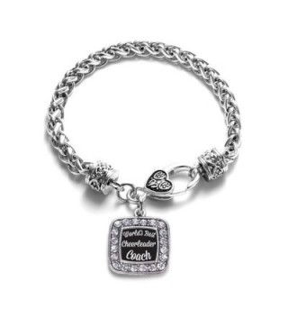 World's Best Cheerleader Coach Classic Silver Plated Square Crystal Charm Bracelet - CD11U7O1XWF