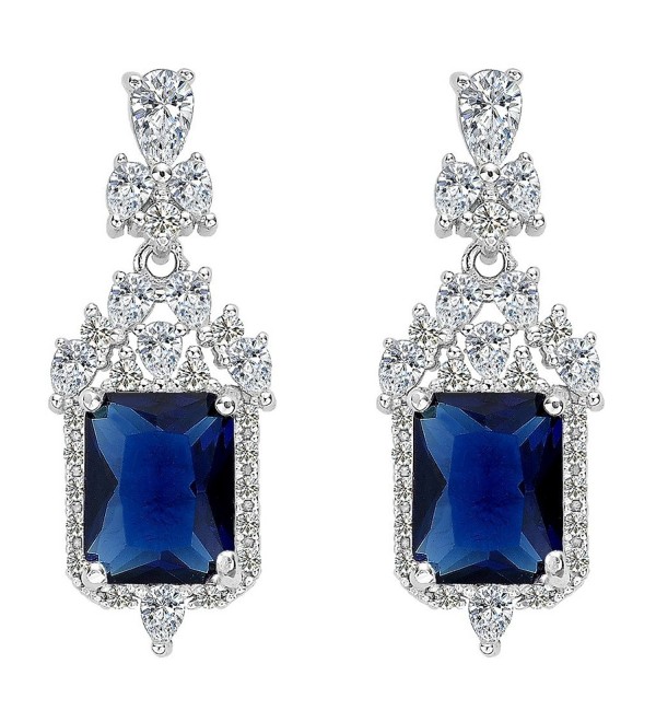 EleQueen Sterling Zirconia Victorian Earrings - Sapphire Color - CF129J4V8HN