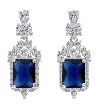 EleQueen Sterling Zirconia Victorian Earrings - Sapphire Color - CF129J4V8HN