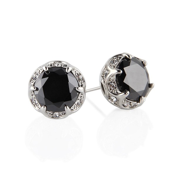 Jardme Crown Shape Crystal Round Earring Stud White Cubic Zircon Earring Stud For Party- Evening - Black - CA1878H97WN