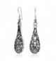 925 Sterling Silver Bali Inspired Open Filigree Long Puffed Teardrop Dangle Hook Earrings - CX11O1WV0JF