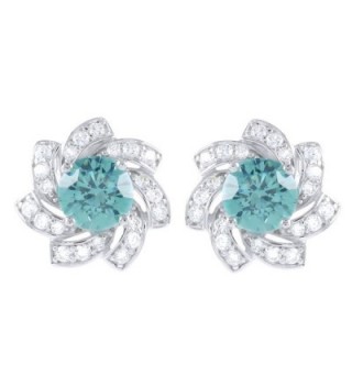 4.00 Ct Paraiba Tourmaline & White Cubic Zirconia Flower Stud Earrings 14K White Gold Over Sterling Silver - CP12O2Y4UTZ