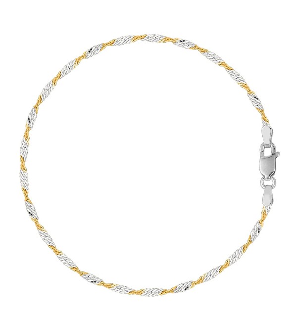 White And Yellow Singapore Style Chain Anklet In Sterling Silver - CX119T8AADV