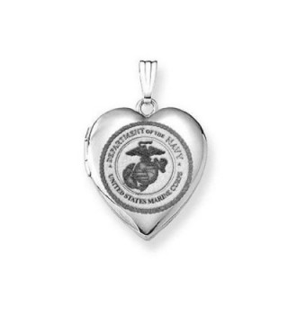 Sterling Silver Marine Corps Heart Locket 3/4 Inch X 3/4 Inch - CC11ETL94DR