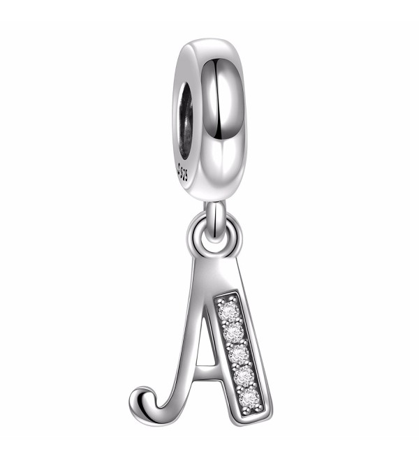 925 Sterling Silver Letter Initial A-Z Dangle Alphabet CZ Charm Fits Charms Bracelet Snake Chain - LETTER A - CL183OAWATE