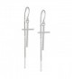 925 Sterling Silver Modern Simple Christian Cross Threader Long Drop Dangle Earrings - C312EBNVP8T