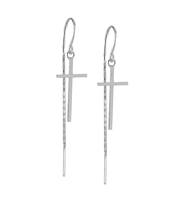 925 Sterling Silver Modern Simple Christian Cross Threader Long Drop Dangle Earrings - C312EBNVP8T