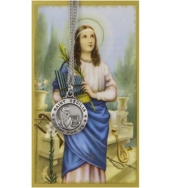 Saint Cecilia 3/4-inch Pewter Medal Pendant Necklace with Holy Prayer Card - C0117J9GZ51