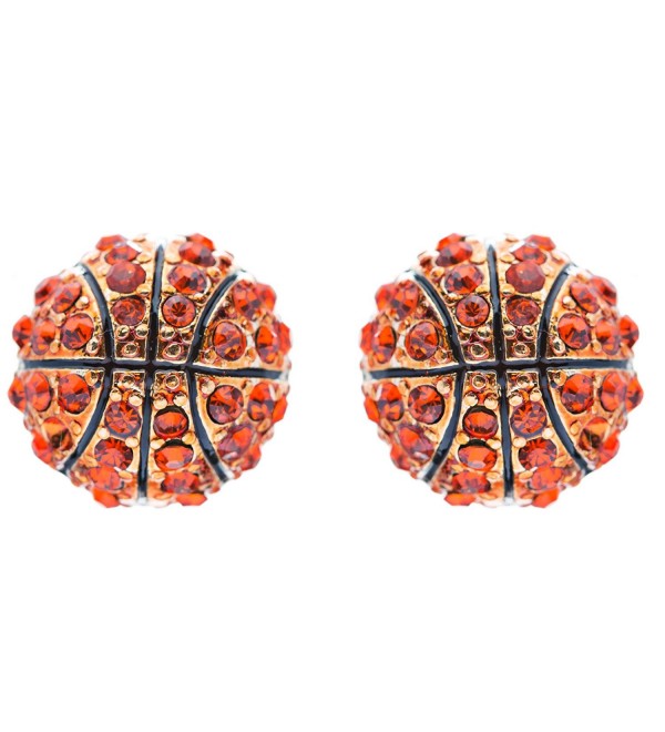 Sport Basketball Crystal Rhinestone 14mm Drop Stud Fashion Earrings Gold Orange - CD118ZU4M8F