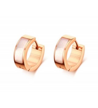 Rose Gold Plated Women's Girls Mother of Pearl Inlay Small Huggie Hoope Earrings - CG1824UCXT6