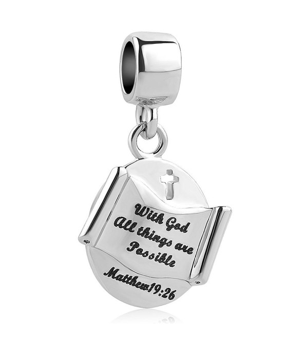 LovelyCharms Cross Charm With God All things are Possible Religious Dangle Bead Fits European Bracelets - CI1887TOQ9G
