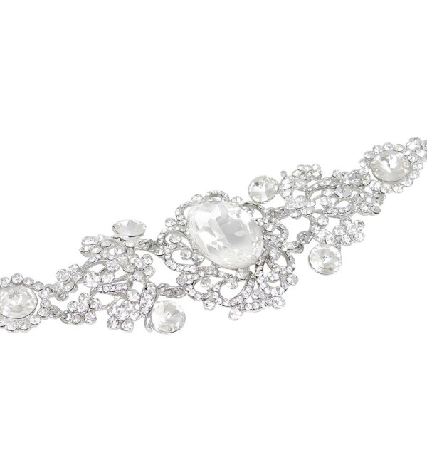 EVER FAITH Bridal Silver-Tone Elegant Flower Leaf Oval Austrian Crystal Clear Bracelet Chain - CL11GFEYZZD