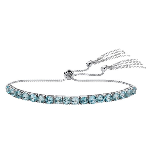 Platinum over Sterling Silver Slider Bracelet (4mm)- Round Genuine Blue Topaz- 10" Adjustable - CS187NU452E