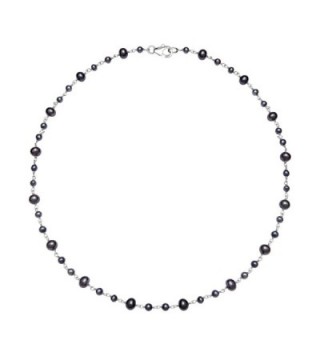 Sterling Silver 3-5.5mm Cultured Freshwater Pearl Station Chain Necklace- 18" - Black - C211CRP7M7R